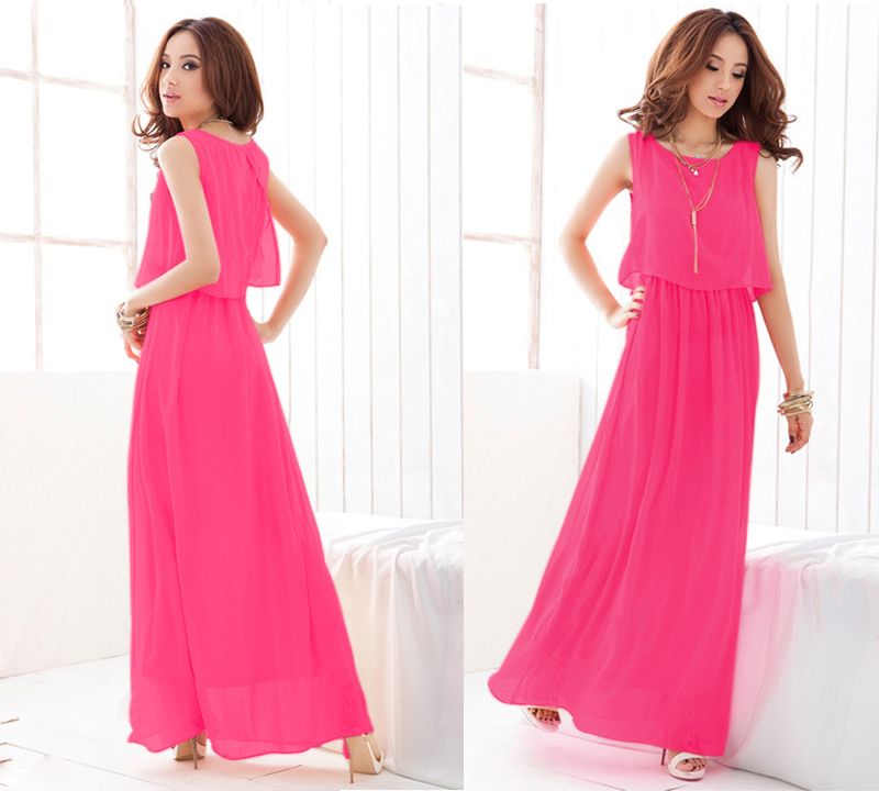 New Womens Ladies Summer Boho Chiffon Cocktail Evening Party Long Maxi Dress Ebay 