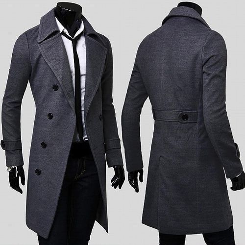 Hot Men's Stylish Double Breasted Overcoat Trench Coat Winter Suit ...