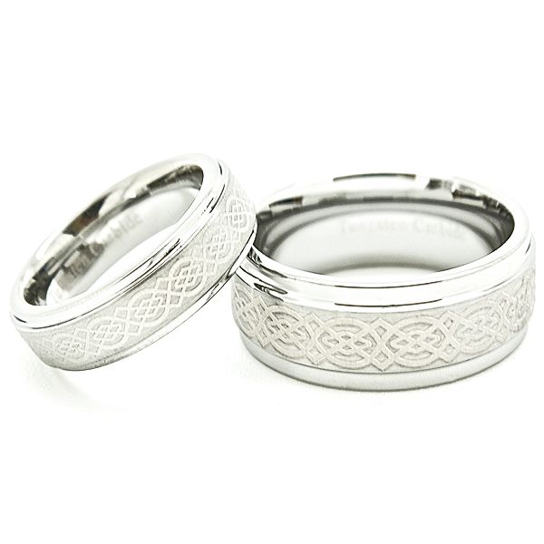 ... Ring Set - 6mm  9mm Silver Celtic Knot Tungsten Wedding Rings