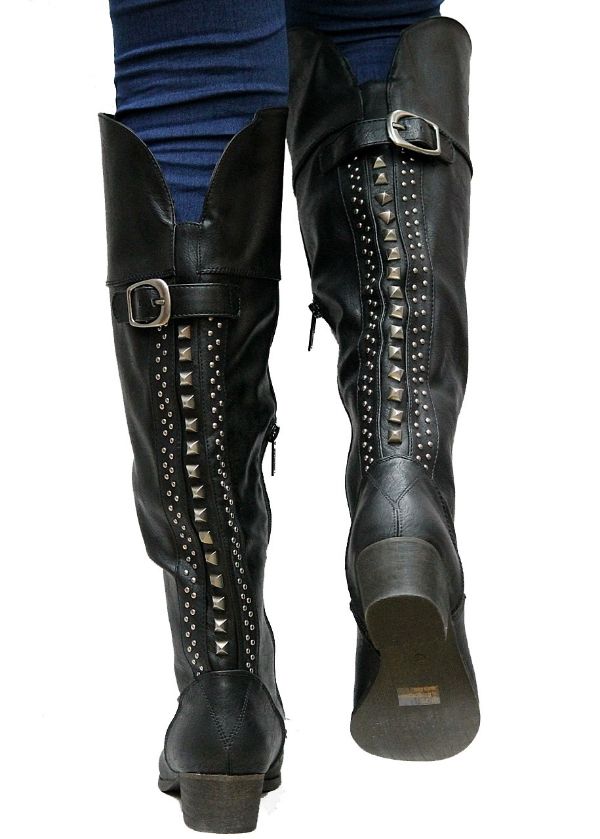 New Womens BAL11 Black Studded Riding Knee High Boots Sz 6 to 11 | eBay