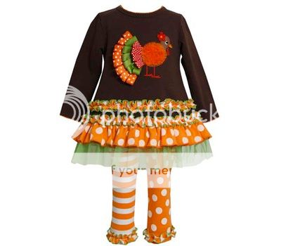 Bonnie Jean Girl Thanksgiving Turkey Ruffles Tutu Polka Dots Leggings Set 4 6X