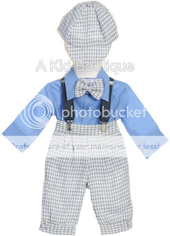 New Baby Boy Sky Blue Plaid Knickers Vintage Suit Outfit Set Easter Christmas