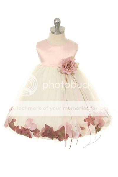 Infant Girls Easter Christmas Wedding Flower Girl Rose Petals Dusty Rose Dress