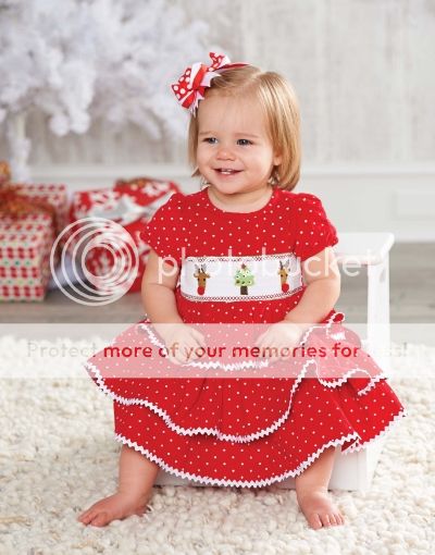 Mud Pie Baby Girl Christmas Red Dots Reindeer Tree Corduroy Smocked Tiered Dress