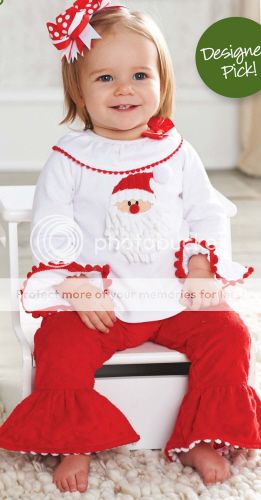 Mud Pie Christmas Baby Girl Red White Santa Tunic Disco Flared Minky Pant Set