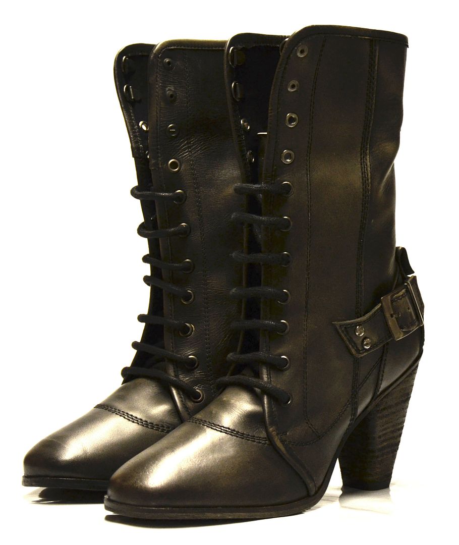 Ladies Womens New Leather Military Army Lace Up High Heel Ankle Boots ...